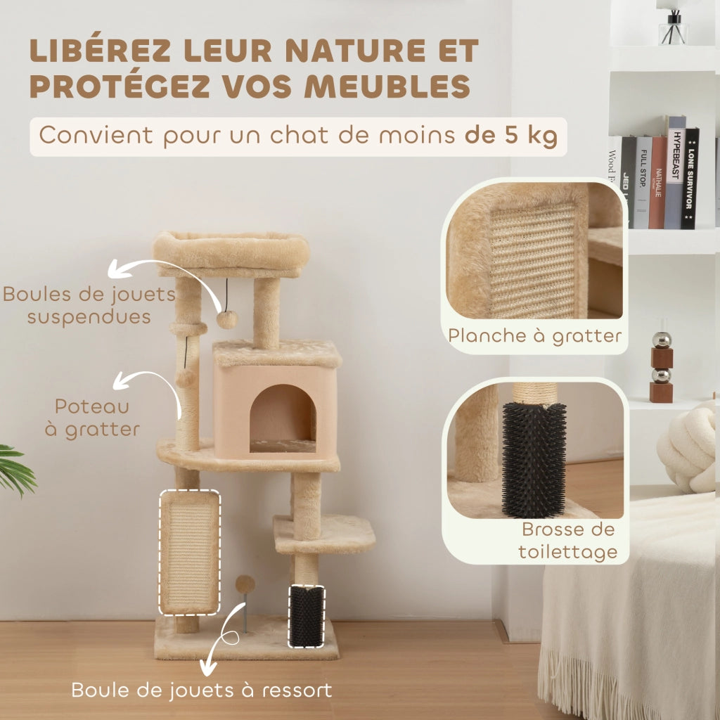 Arbre ¨¤ chat con letto ¨C zephmum ¨C beige 55x44x132 cm