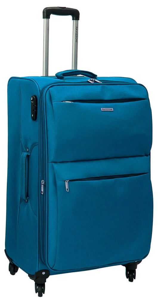 Set 3 Valigie Trolley Morbide in Poliestere 4 Ruote TSA Ravizzoni Singapore Blu Petrolio