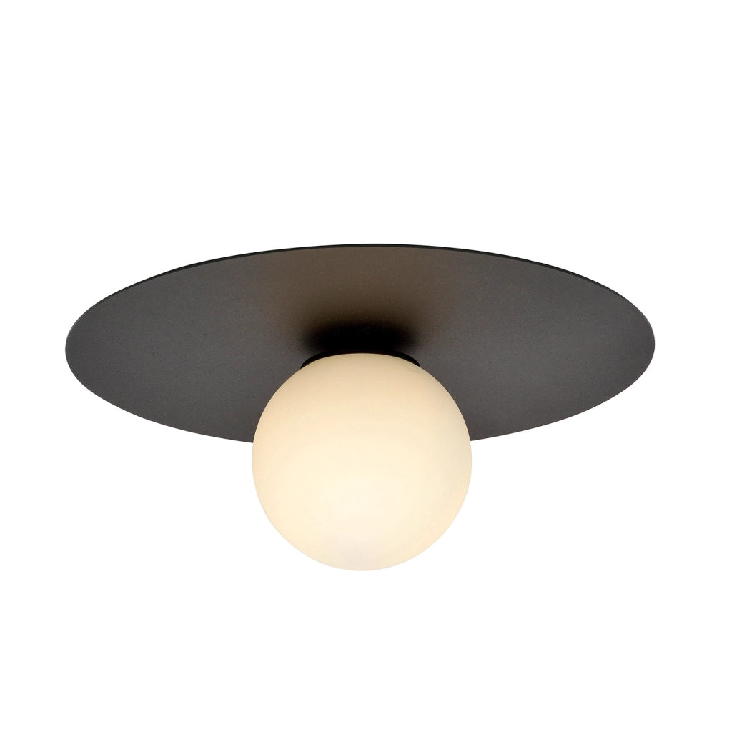 Plafoniera Minimal 1 Luce Mnemosine In Acciaio Nero E Sfera Di Vetro Opale
