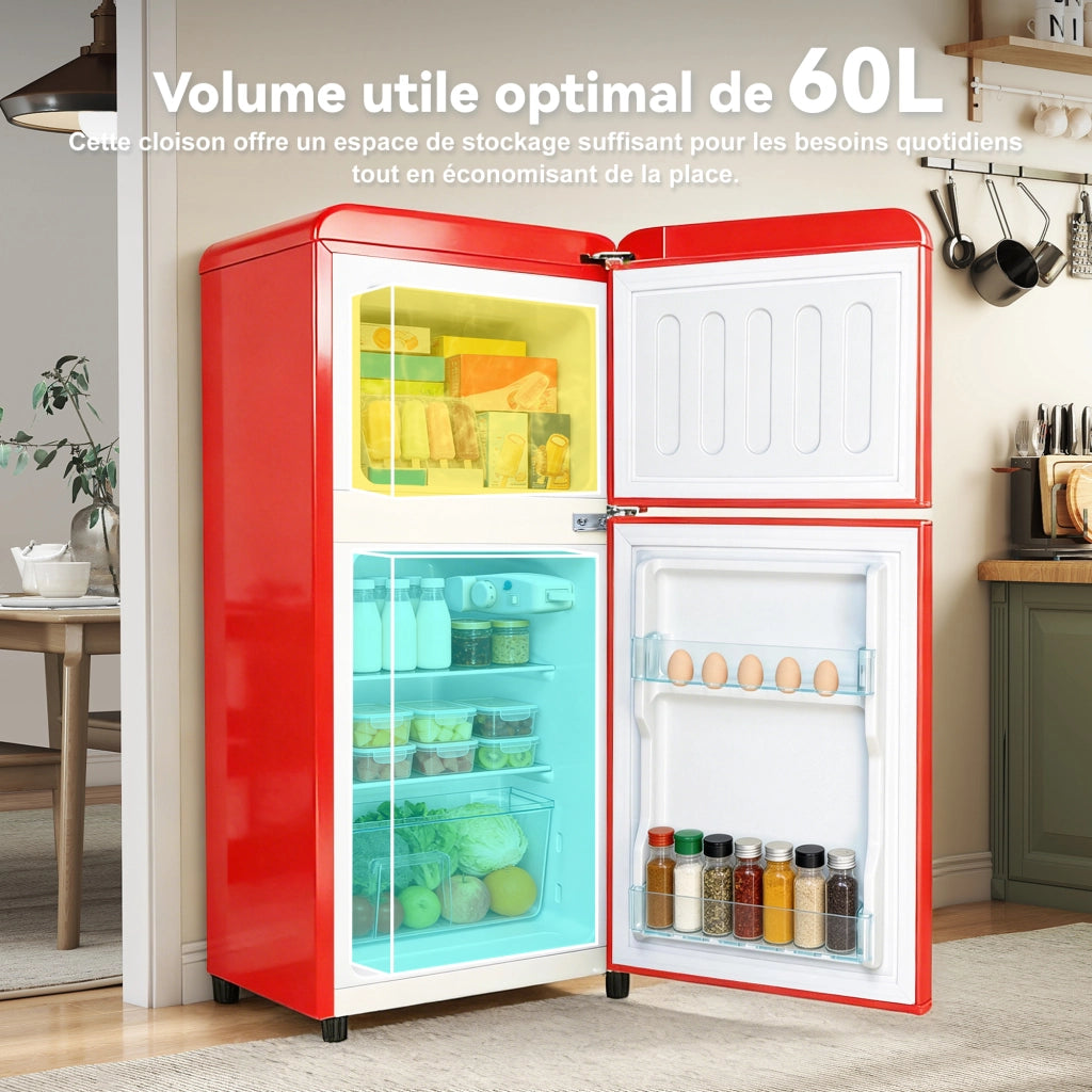 FRIGORIFERO Doppia porta 60 L Rosso con luce LED interna