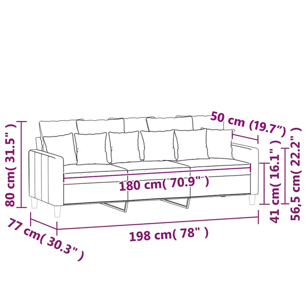 Divano | Divano da soggiorno | Sofa a 3 Posti Grigio Chiaro 180 cm in Velluto
