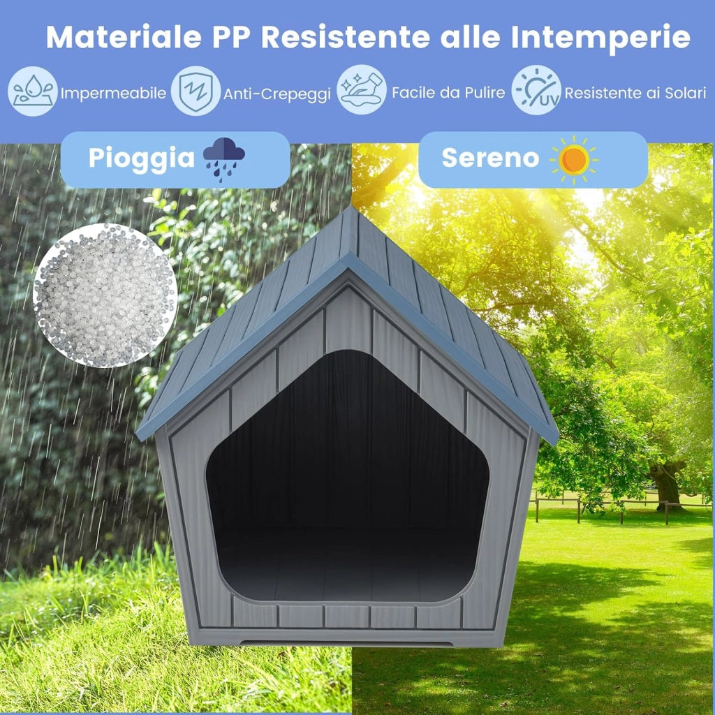 Cuccia per Cani da Interno ed Esterno, Casetta per Gani Impermeabile con Bocchette d'Aria e Tetto Inclinato, Rifugio per Animali Domestici per Cuccioli e Conigli