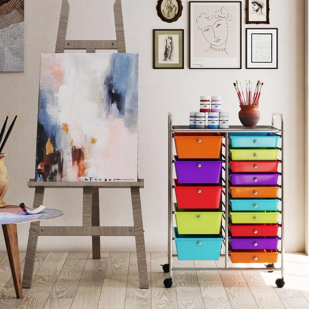 Carrello con 15 cassetti, impilabile, per cassetti, da cucina, bagno, ufficio, 63 x 37 x 87 cm (bianco)