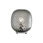 Lampada da Tavolo Oban Cromo con Vetro Soffiato a Mano Effetto Balloton Fumè - E27 75W 230V - Rossini Group