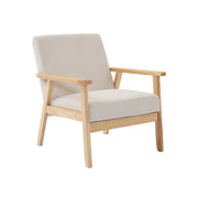 Poltrona scandinava in legno e velluto a coste, crema