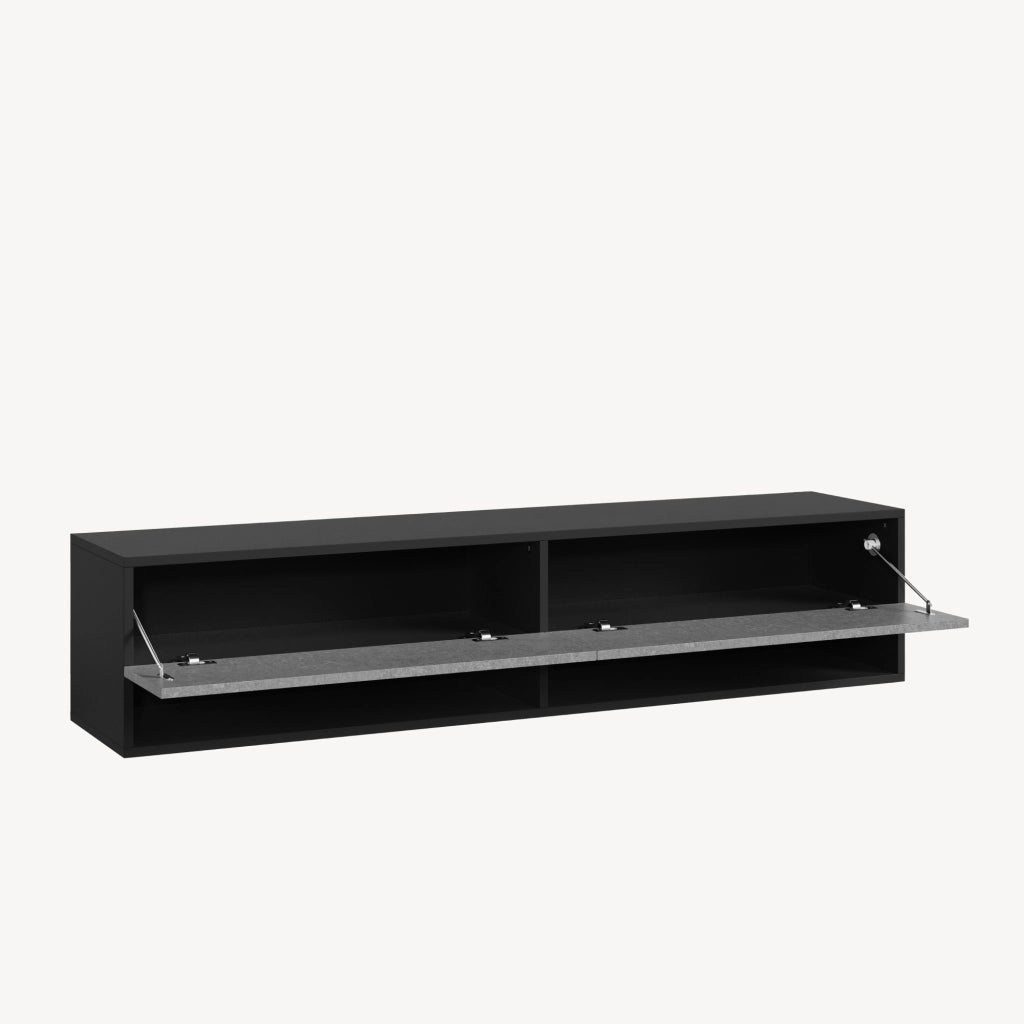 Mobile Porta TV Halmstad da Parete con Ante a Ribalta 140 x 31 x 30 cm - Nero/Effetto Cemento [en.casa]