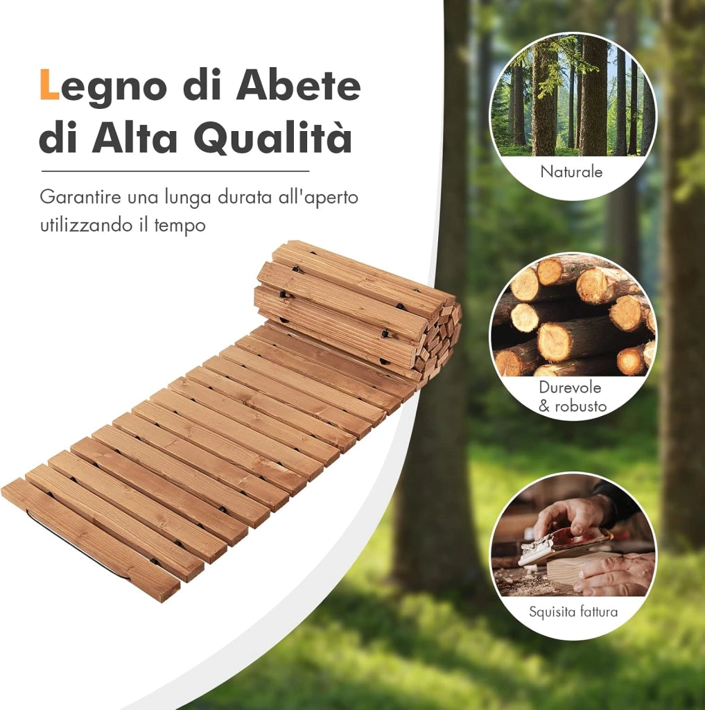 Passerella Arrotolabile per Giardino, Sentiero da Giardino con Filo di Ferro e Consistenza Antiscivolo Resistente alle Intemperie, Percorso in Legno per Cortile e Spiaggia (245 x 43 x 2 cm)