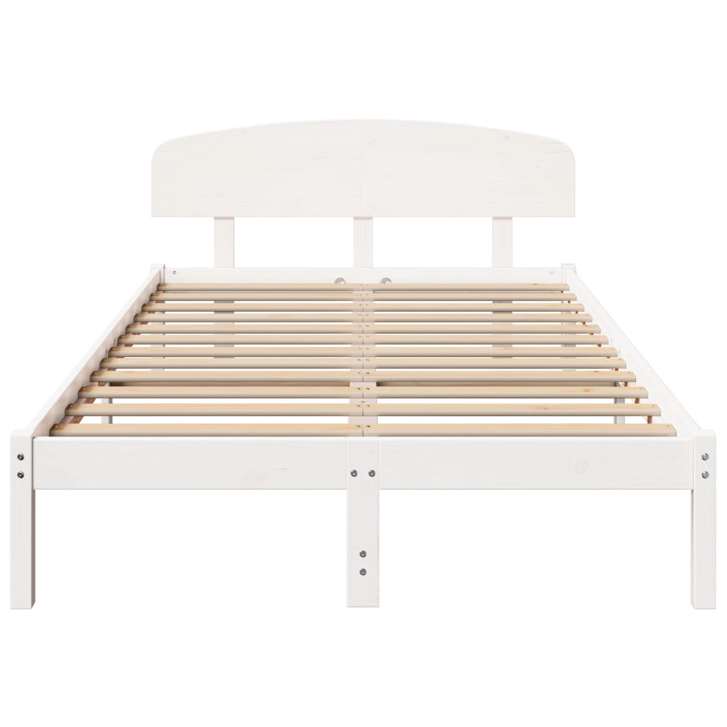 Struttura Letto con Testiera Bianca 135x190 cm in Legno Massello di Pino