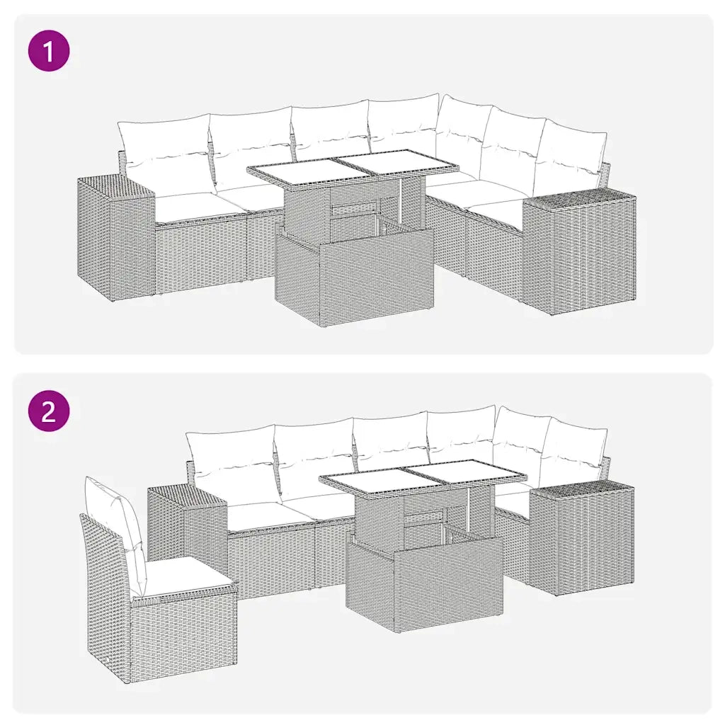vidaXL Set Divani Giardino 7 pz con Cuscini Polyrattan Grigio Acacia