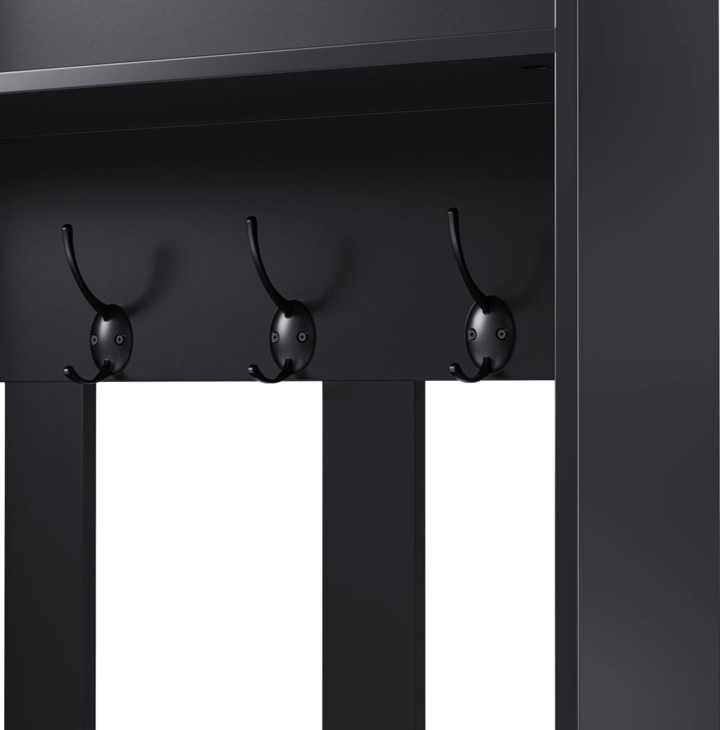 Mobile ingresso multifunzione con panca; 4 ganci; cassetti e pannello forato; 100x180x35 cm; nero