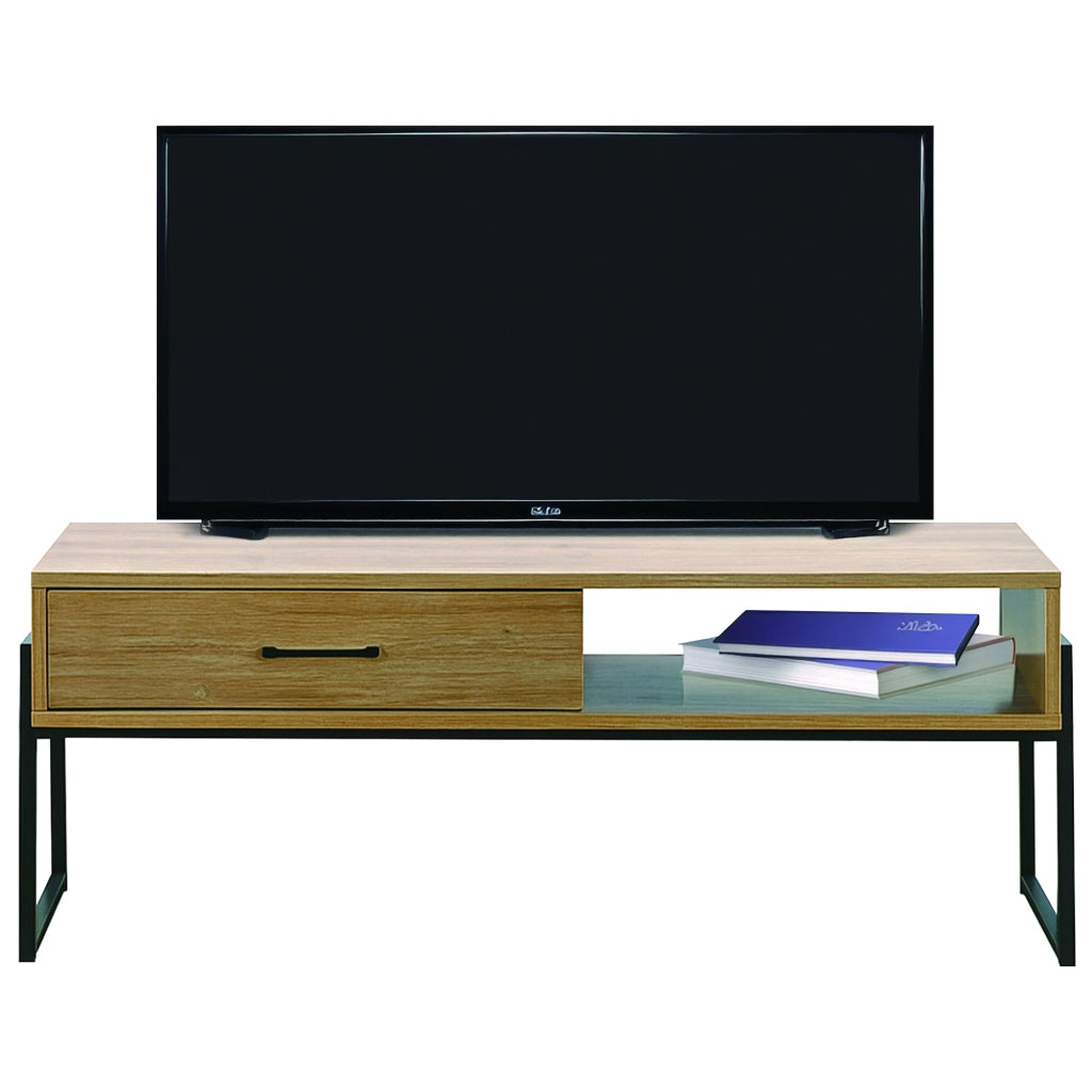 Mobile Porta Tv Stile Industrial Fino 60 Pollici Mobiletto Basso Per Televisore Con Cassetto Porta Oggetti In Legno Di Rovere Soggiorno Davanti Divano Camera Letto