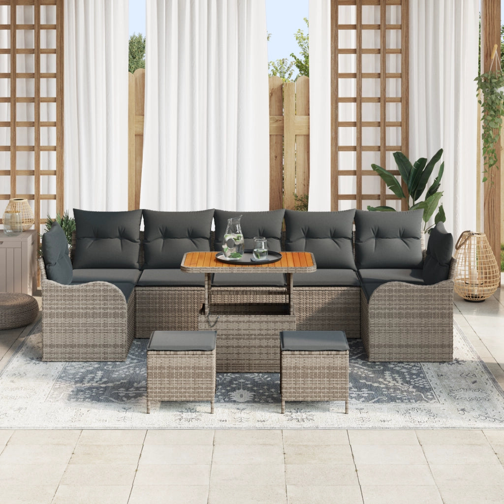 Set di Divano da Giardino a 10 Pezzi con Cuscini Grigio Polyrattan Acacia