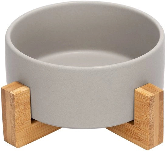 Ciotola per Cani e Gatti in Ceramica con Stante in Bambù per Cani e Gatti (850ml, Grigio-Universale)