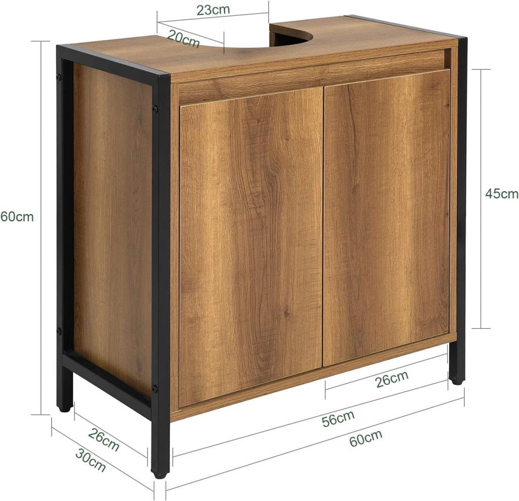 Mobiletto Bagno Salvaspazio - Mobile Sottolavabo per Bagno con 2 Ante e Ripiano, Mobile Sotto Lavabo da Terra con Piedini Regolabili 60x60x30 cm BZR63-PF