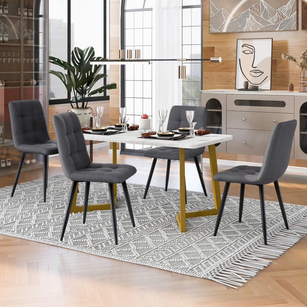 Tavolo da pranzo per 4 persone con 4 sedie, piano rettangolare effetto marmo, per cucina e soggiorno, in MDF, grigio