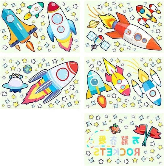 Decorazione con Stelle Lucenti per Bambini, Muurstickers con Razzi e Pianeti per Camera da Gioco e Giardino Infanzia