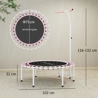Trampolino Fitness Ø102 cm con Manico Regolabile su 5 Livelli e Telaio in Acciaio, Rosa