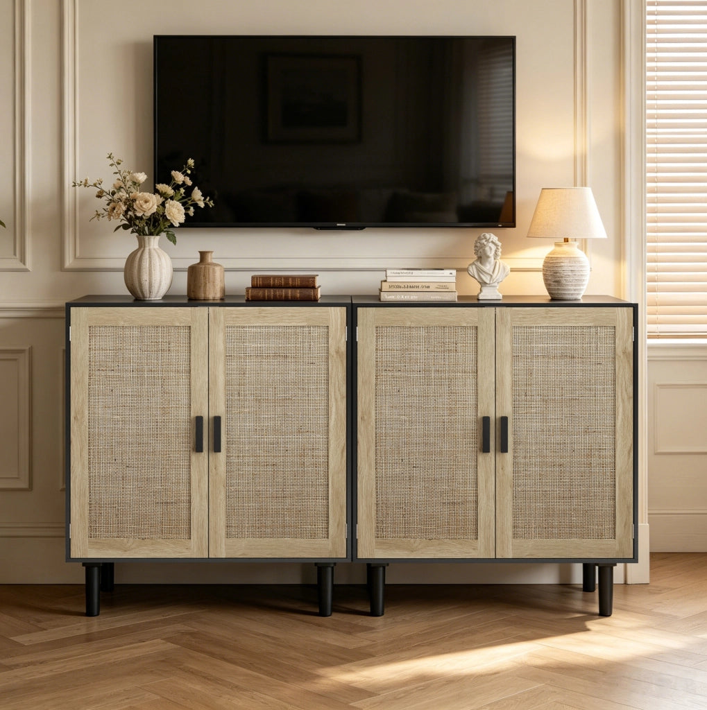 Mobile contenitore a due ante in rattan nero da 80 cm