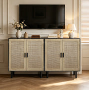 Mobile contenitore a due ante in rattan nero da 80 cm