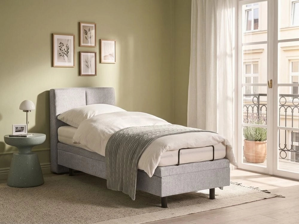 Letto singolo Tessuto grigio chiaro Elettrico 80 x 200 cm regolabile tramite telecomando Rivestimento in ciniglia