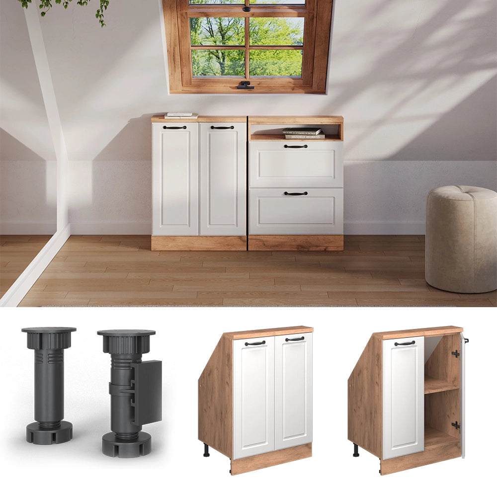Mobile cucina sottotetto R-Line Bianco rustico/Rovere dorato 60 cm con 2 porte Vicco