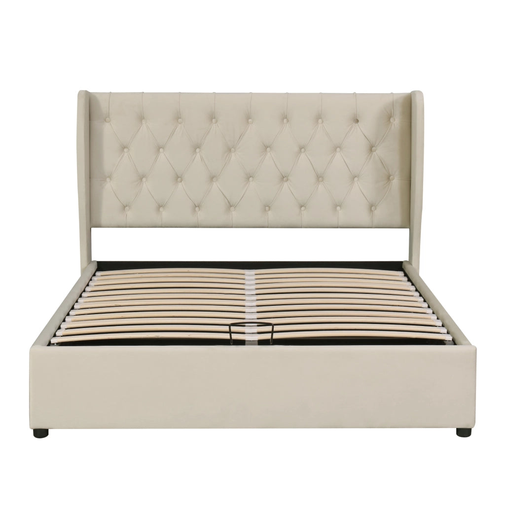 Letti contenitori 180x200 cm; con contenitore idraulico; velluto beige (Senza materasso)