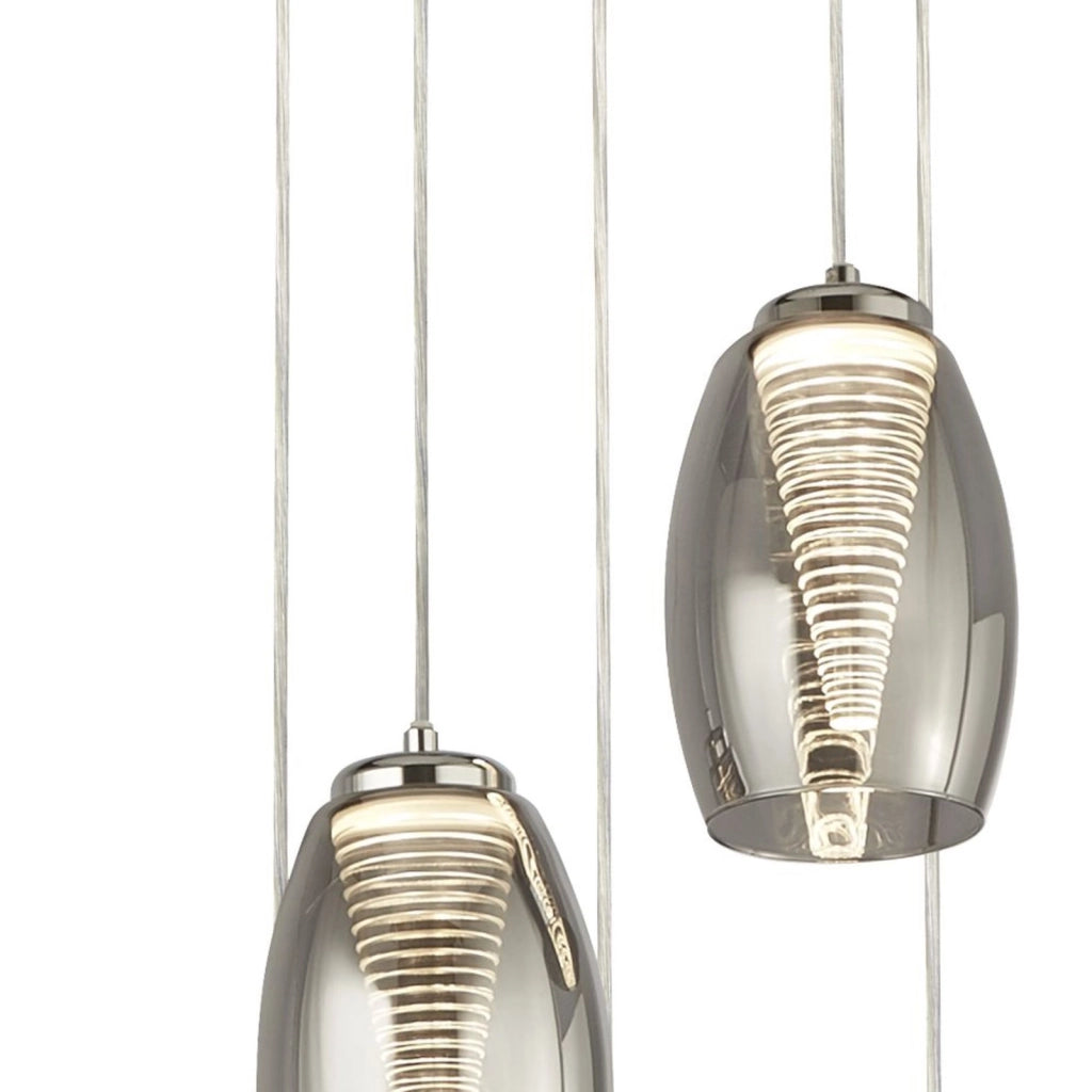 Lampadario Contemporaneo Ciclon Acciaio Cromo Vetro Fumè Led 27W 3000K