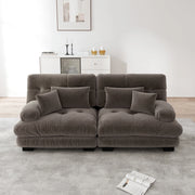 Divano modulare 220x77x81 cm in chenille marrone con cuscini lombari e decorativi