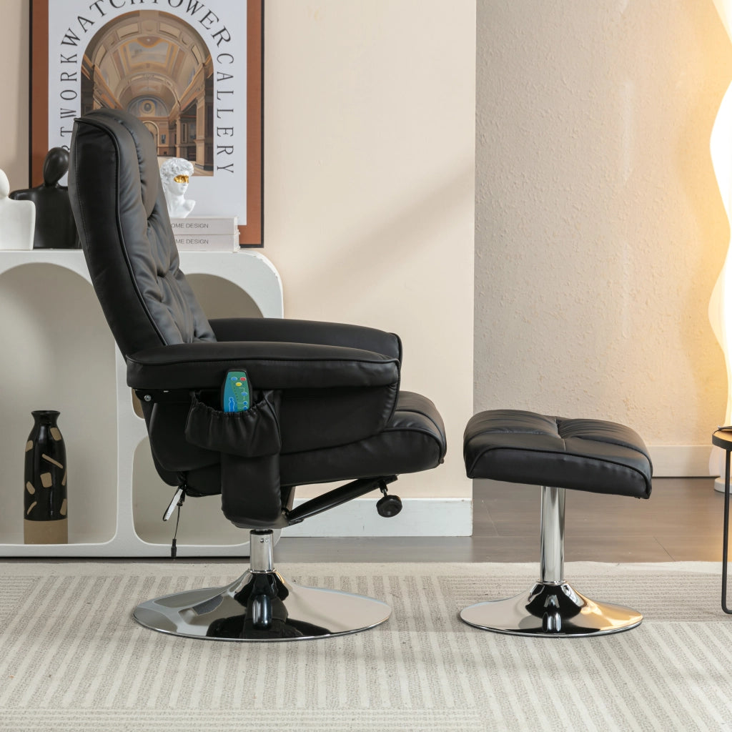 Poltrona Massaggiante con Poggiapiedi ¨C MINIMAL ¨C Similpelle Nera, Relax Soggiorno