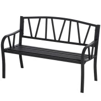 Panchina da Giardino in Metallo Nero Impermeabile, Panca da Esterno in Ferro 2 Posti, 128x56x86cm