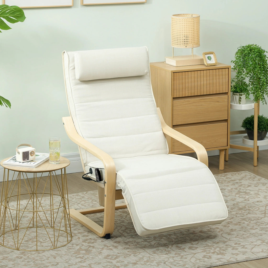 Poltrona Relax Riscaldante e Massaggiante con Poggiapiedi Regolabile e Telecomando, 67x95x101 cm, Crema