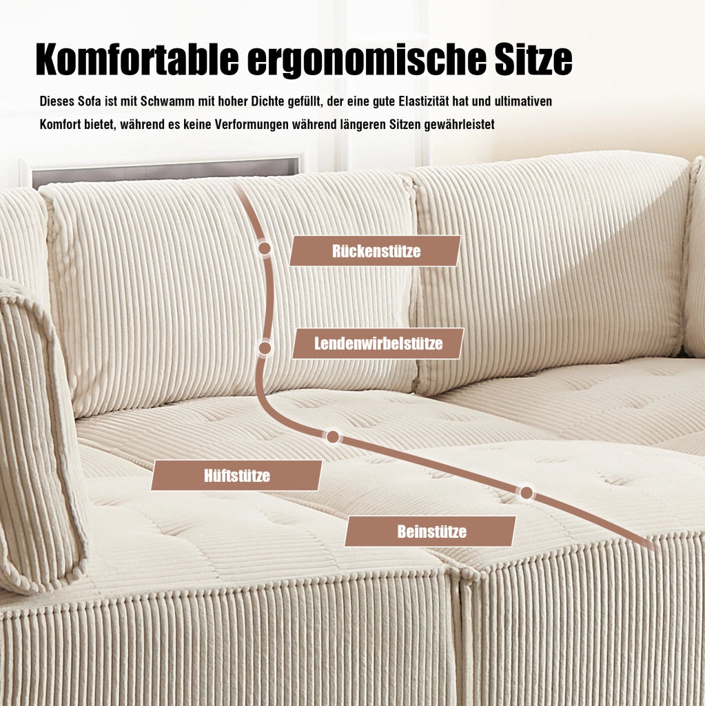 Divano modulare 6 posti in velluto a coste beige