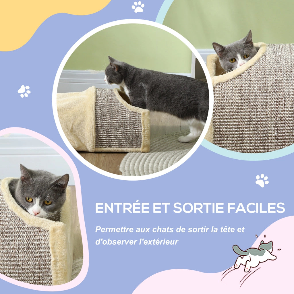 Tunnel per Gatti con 2 Nicchie in Sisal ¨C zephmum ¨C Beige 107x38x29 cm