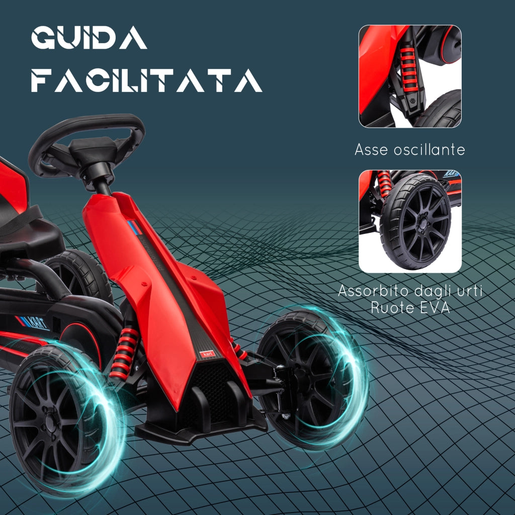 EasyComfort Go Kart a Pedali per Bambini 3-8 Anni con Sedile Regolabile e Ruote in EVA, 100x58x58.5 cm, Rosso Nero