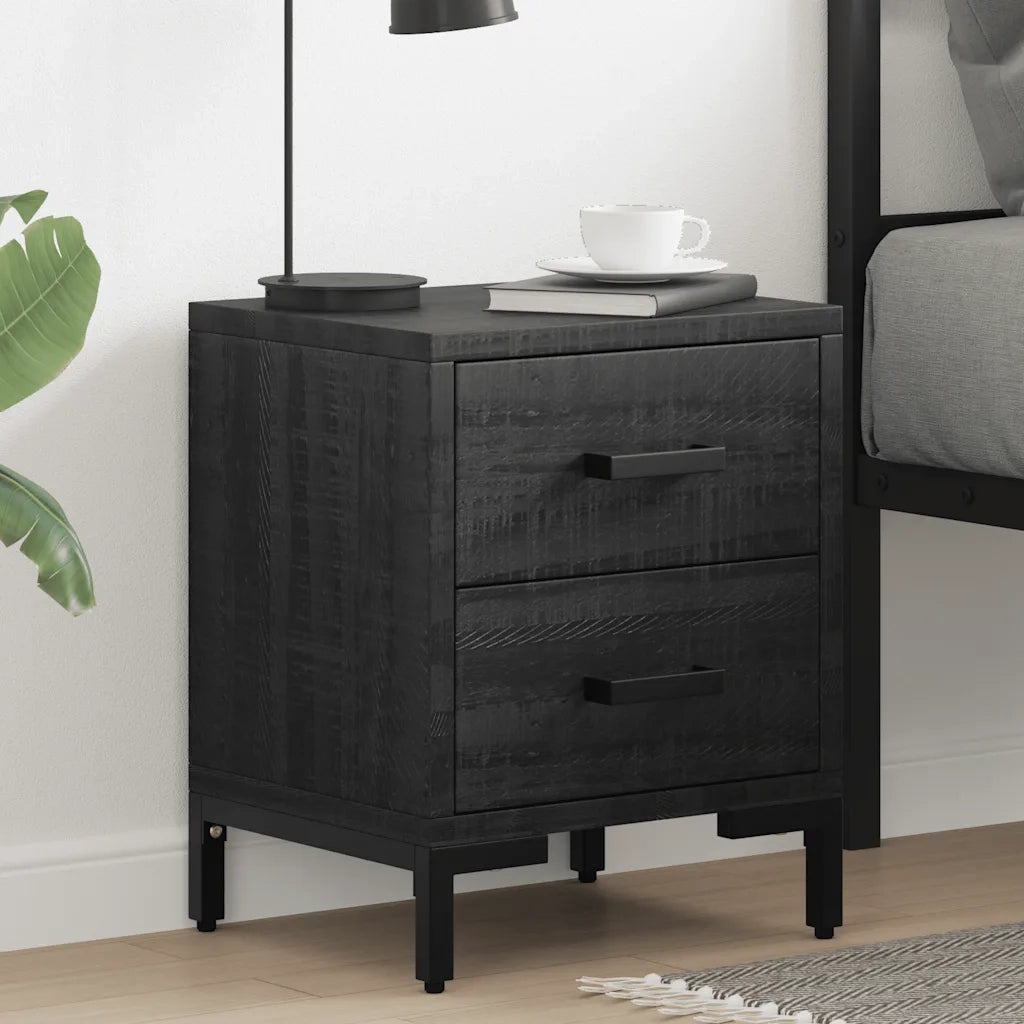 Comodino Nero 36x30x45 cm in Legno Massello di Pino 349912