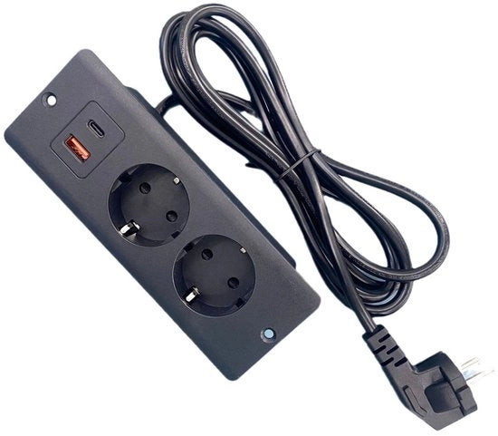 Contatto di parete con 2 prese, 1 connessione USB, 1 connessione PD20W TYPE-C e 1,5 metro di cavo
