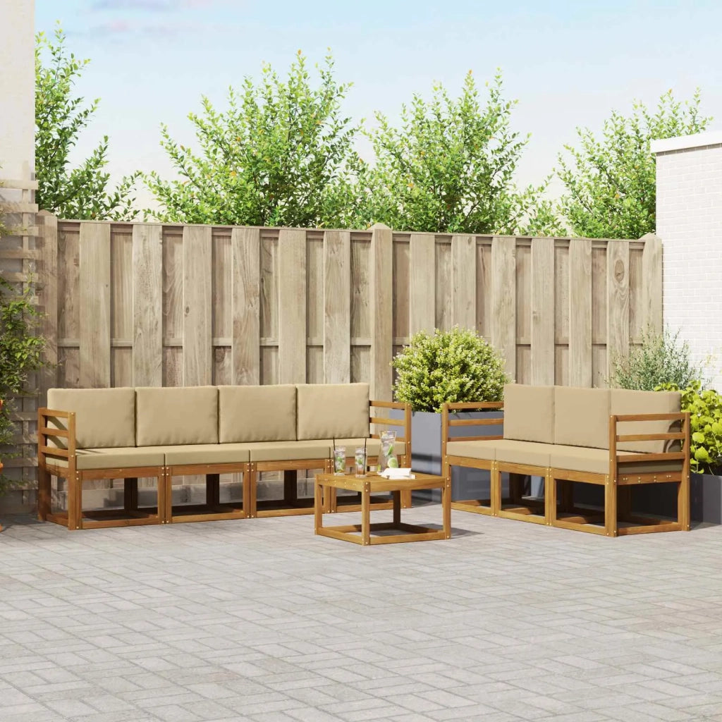 Set di divani da esterno con cuscino 8 pcs Naturale e Beige