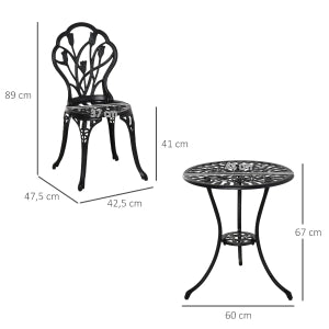 SET BISTRO TAVOLO ROTONDO Ø60 CM CON 2 SEDIE IN ALLUMINIO NERO