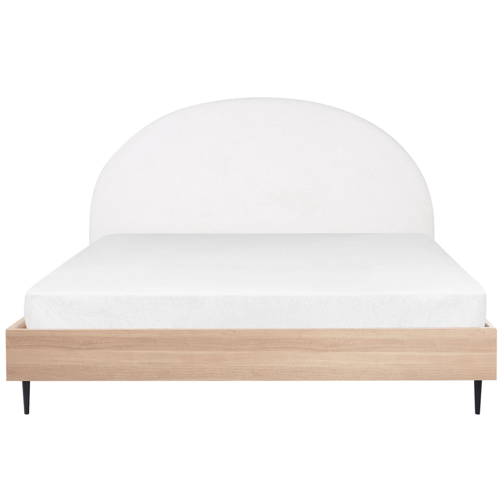 Telaio del letto in tessuto bianco e beige UE Dimensioni 180 x 200 cm Testiera imbottita Telaio in MDF Gambe in metallo Base a doghe in legno Camera da letto in stile moderno