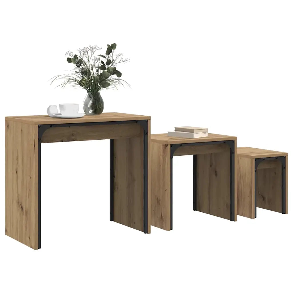 3 pz Tavolino da salotto | Tavolino da caff¨¨ | Tavolino da Soggiorno Rovere artigianale Legno multistrato