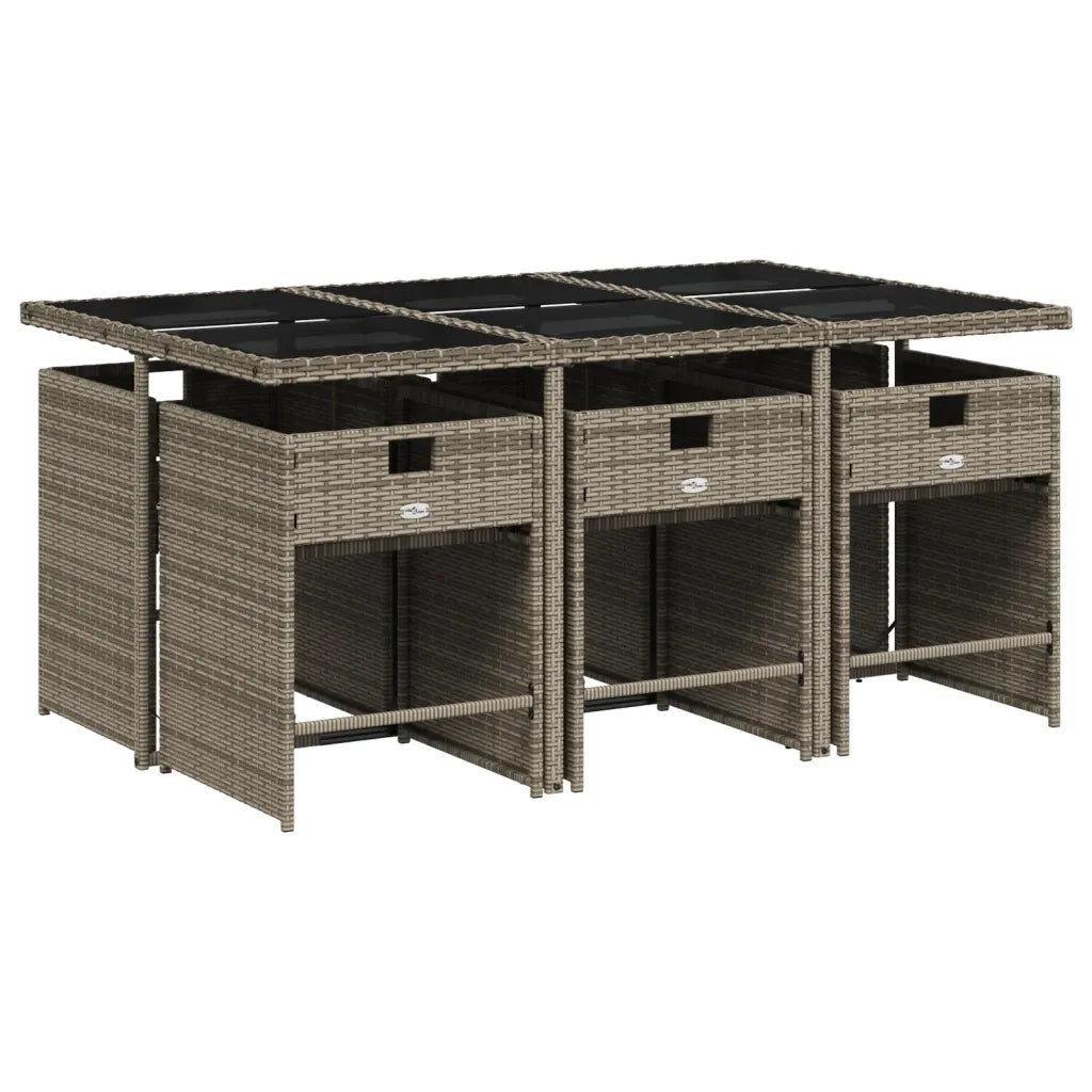 Set da Pranzo da Giardino 7 pz | Set Salotto da Giardino con Cuscini in Polyrattan Grigio