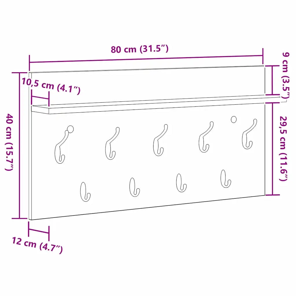 Appendiabiti a muro Grigio cemento 80 x 40 x 12 cm CFW8542774