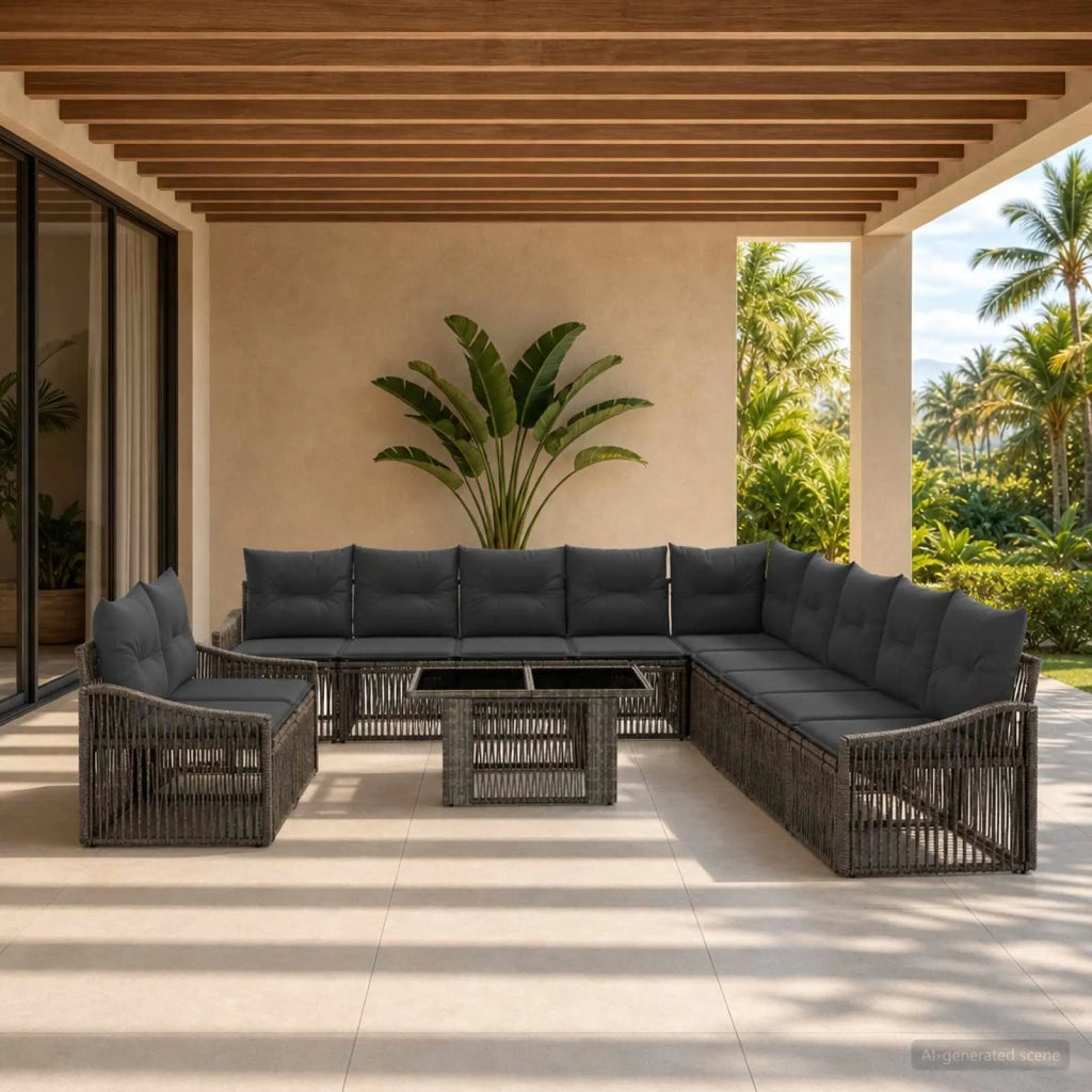 Set Divano da Giardino 12 pz Grigio e Grigio Scuro polyrattan 3437276