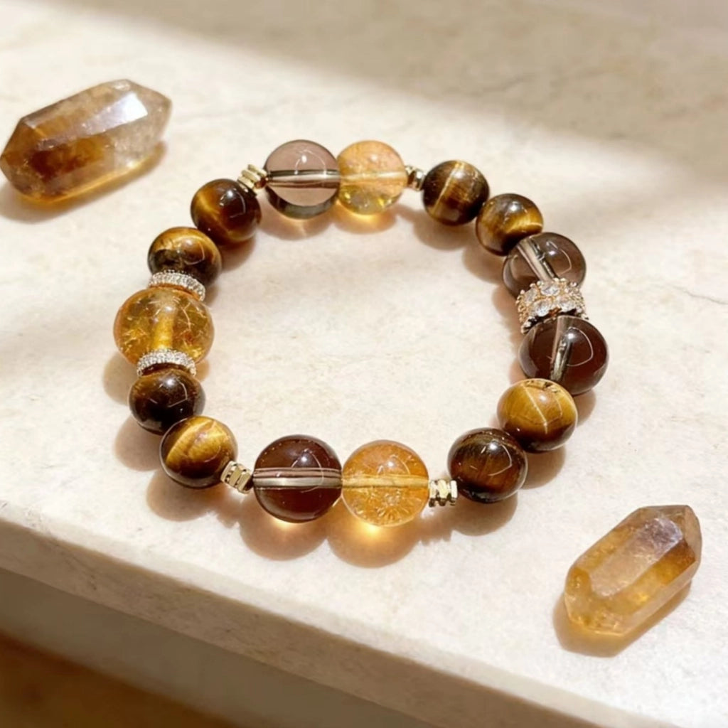 Bracciale grande con perline di quarzo rutilato citrino per uomo e donna, bracciale con pietra naturale occhio di tigre