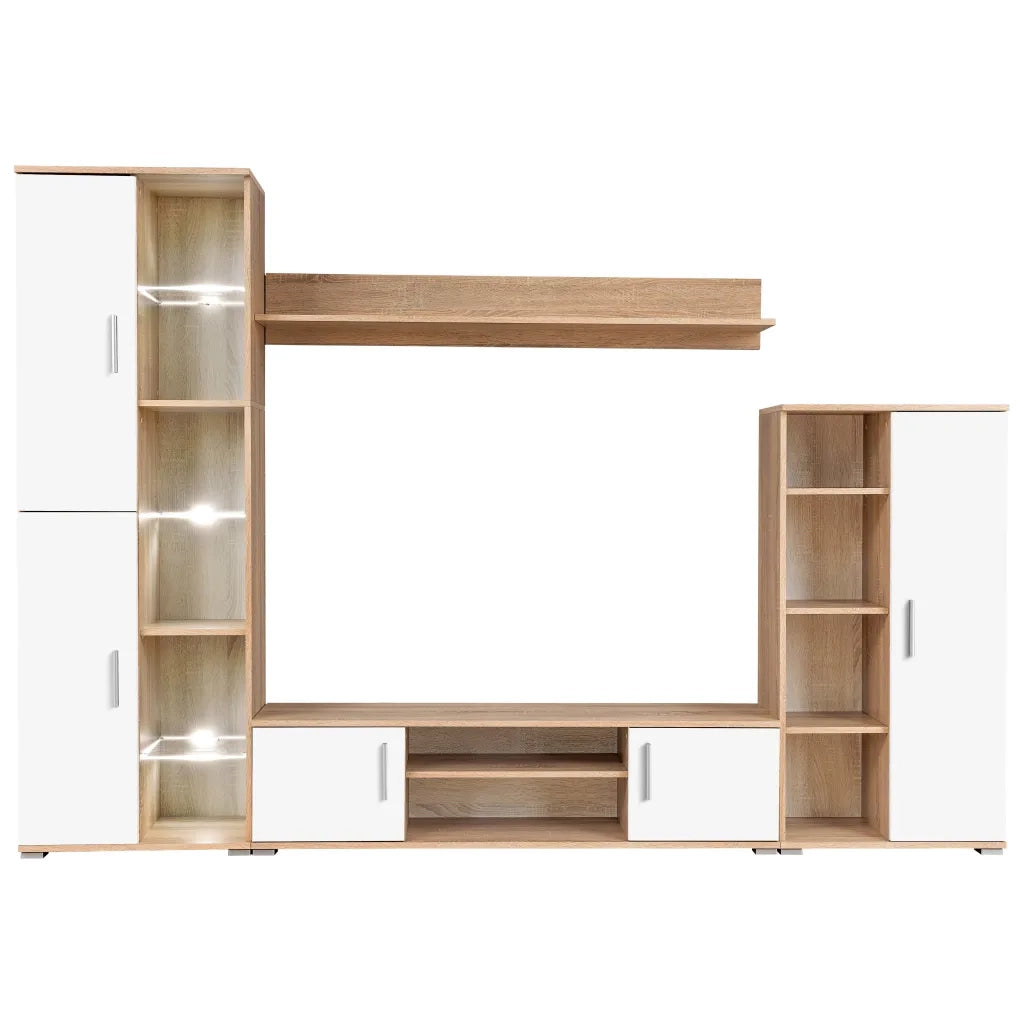 Parete Attrezzata Porta TV con Luci LED Rovere Sonoma e Bianco 246030