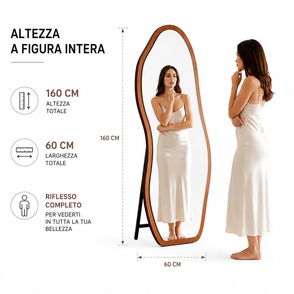 Specchio a Onda Rovere con Struttura Legno Autoportante Design Moderno 160x60cm