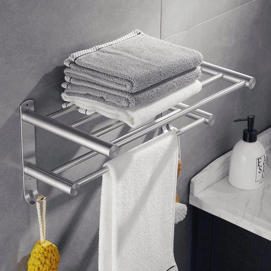 Sostegno per asciugamani con 2 stanghe per asciugamani - sostegno per asciugamani per bagno - sostegno per asciugamani per ospiti - acciaio inossidabile - nichel sbollentato - fissaggio alla parete