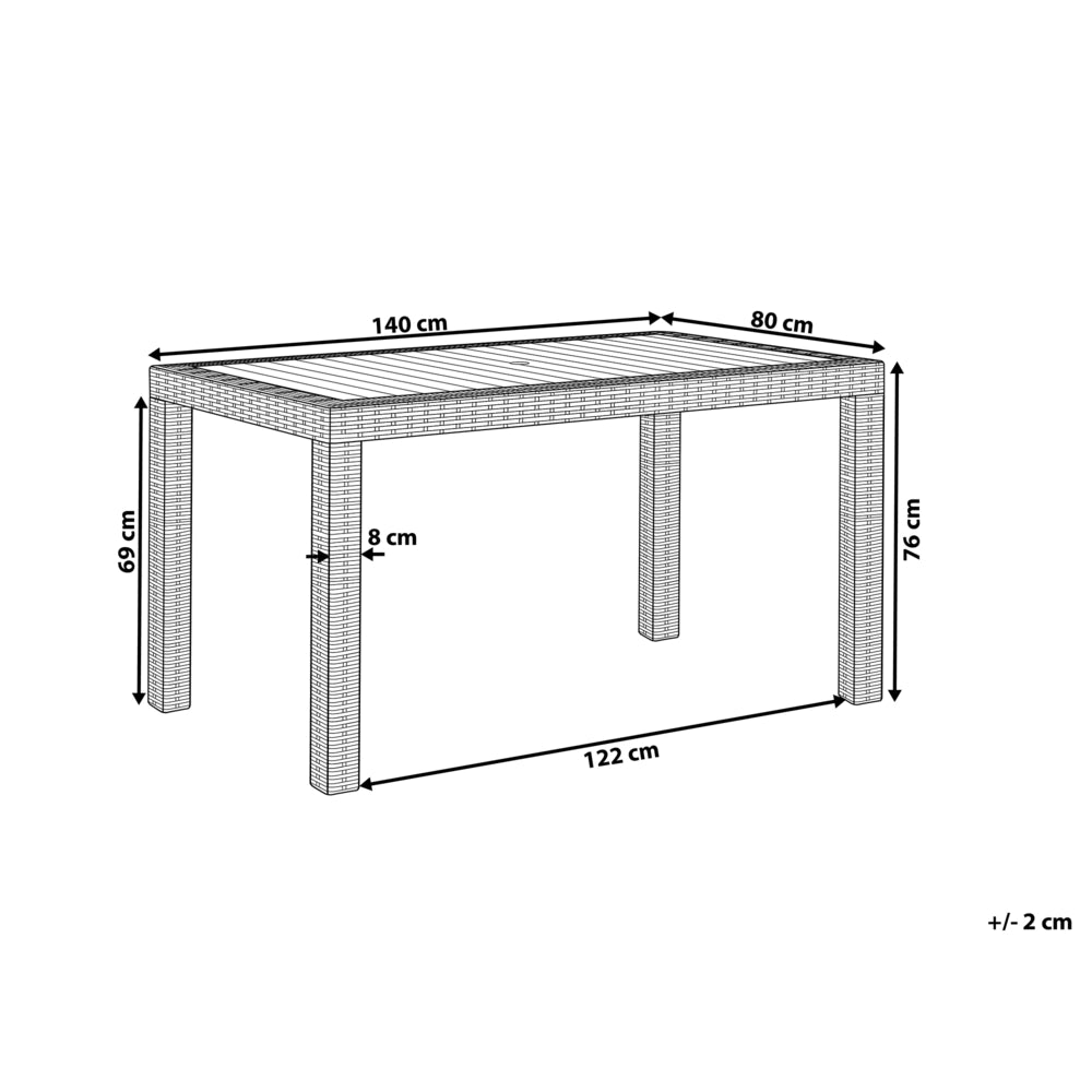 Tavolo da pranzo da giardino grigio chiaro 140 x 80 cm 6 posti rettangolare minimalista
