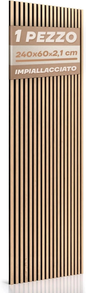 RMF PRO Pannello Decorativo Parete Legno Fonoassorbente Rovere Bianco 240x60 cm (1,44 m²) – Singolo Rivestimento Acustico a Listelli MDF per Casa, Ufficio e Camera