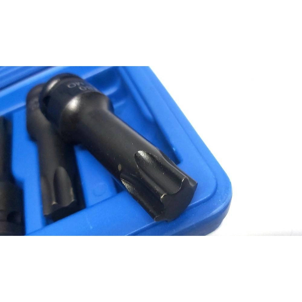Trade Shop - Set 8 Pezzi Chiavi Bussole Torx Attacco 1/2" T30 T80 A Impatto Lunghe 78 Mm -